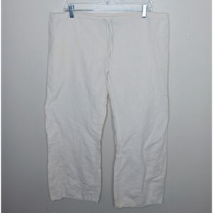 ROXY Women's Large Pants Ivory Linen Ocean Wide Leg Coastal Lagenlook Beach